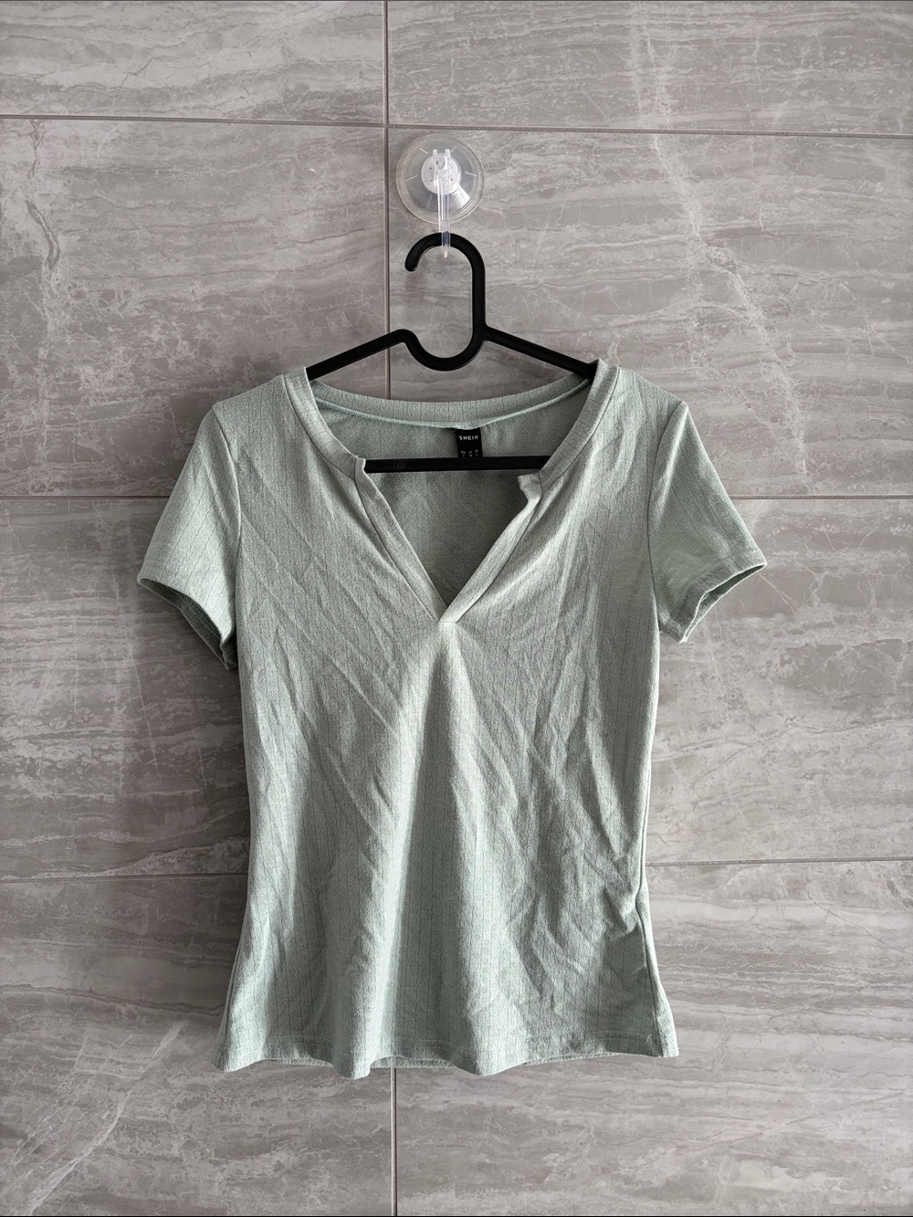 SHEIN Mint Green Short-Sleeve V-Notch Tee